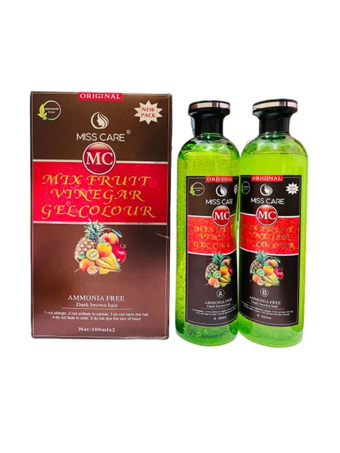 

Miss Care Set Of 2 Mix Fruit Vinegar Ammonia Free Gel Color - 500 ml Each - Dark Brown