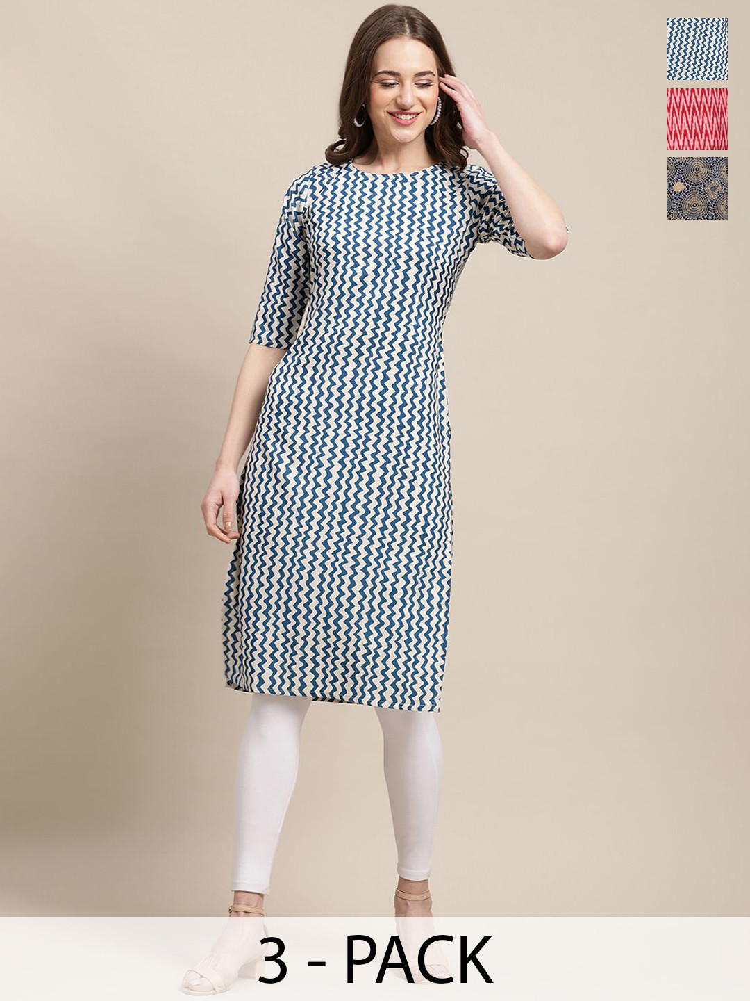 

7Threads Selection Of 5 Chevron Printed Straight Kurta, Blue