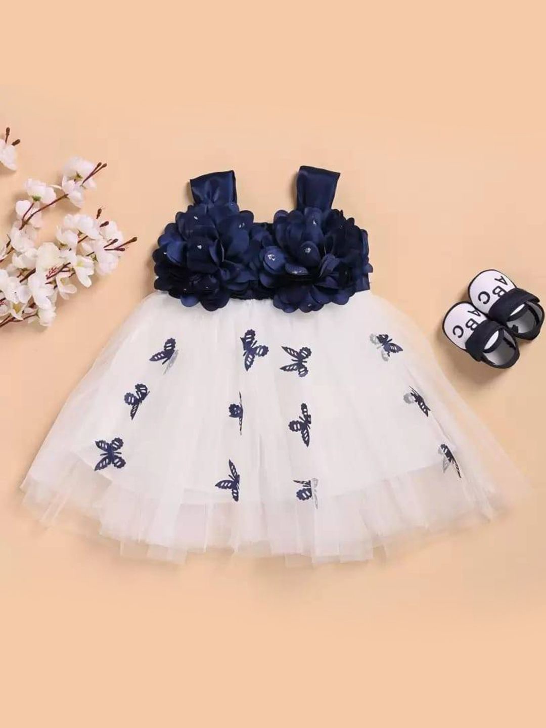 

MS BROTHERS Girls Net Fit & Flare Dress, Blue