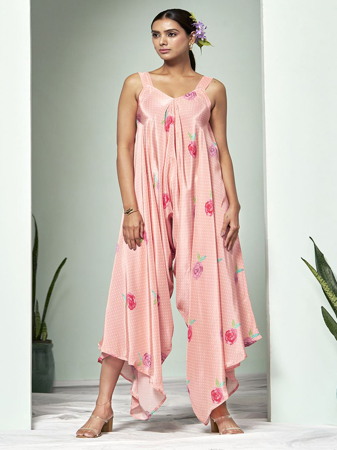 

SUKRUTI DESIGN Women Printed V-Neck Basic Jumpsuit, Peach