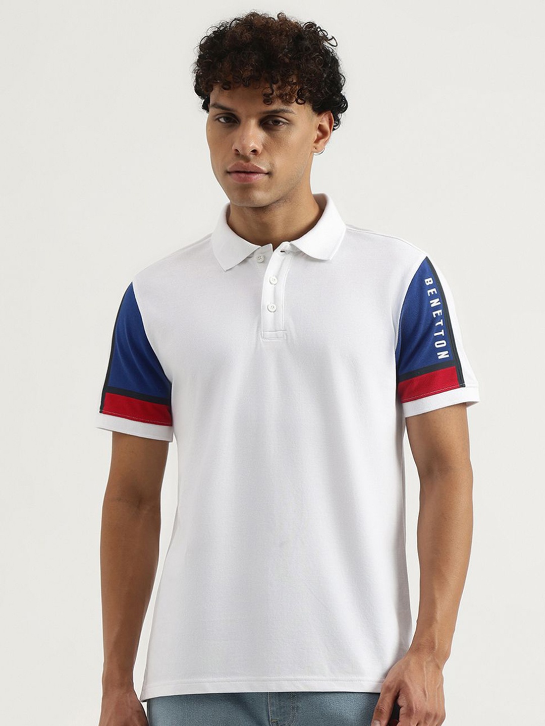 

United Colors of Benetton Men Solid Polo Collar Pure Cotton T-shirt, White