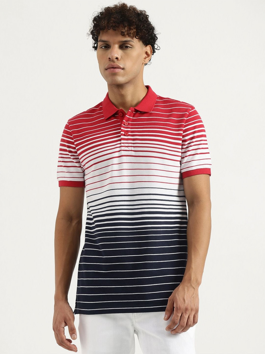 

United Colors of Benetton Men Striped Polo Collar T-shirt, Red
