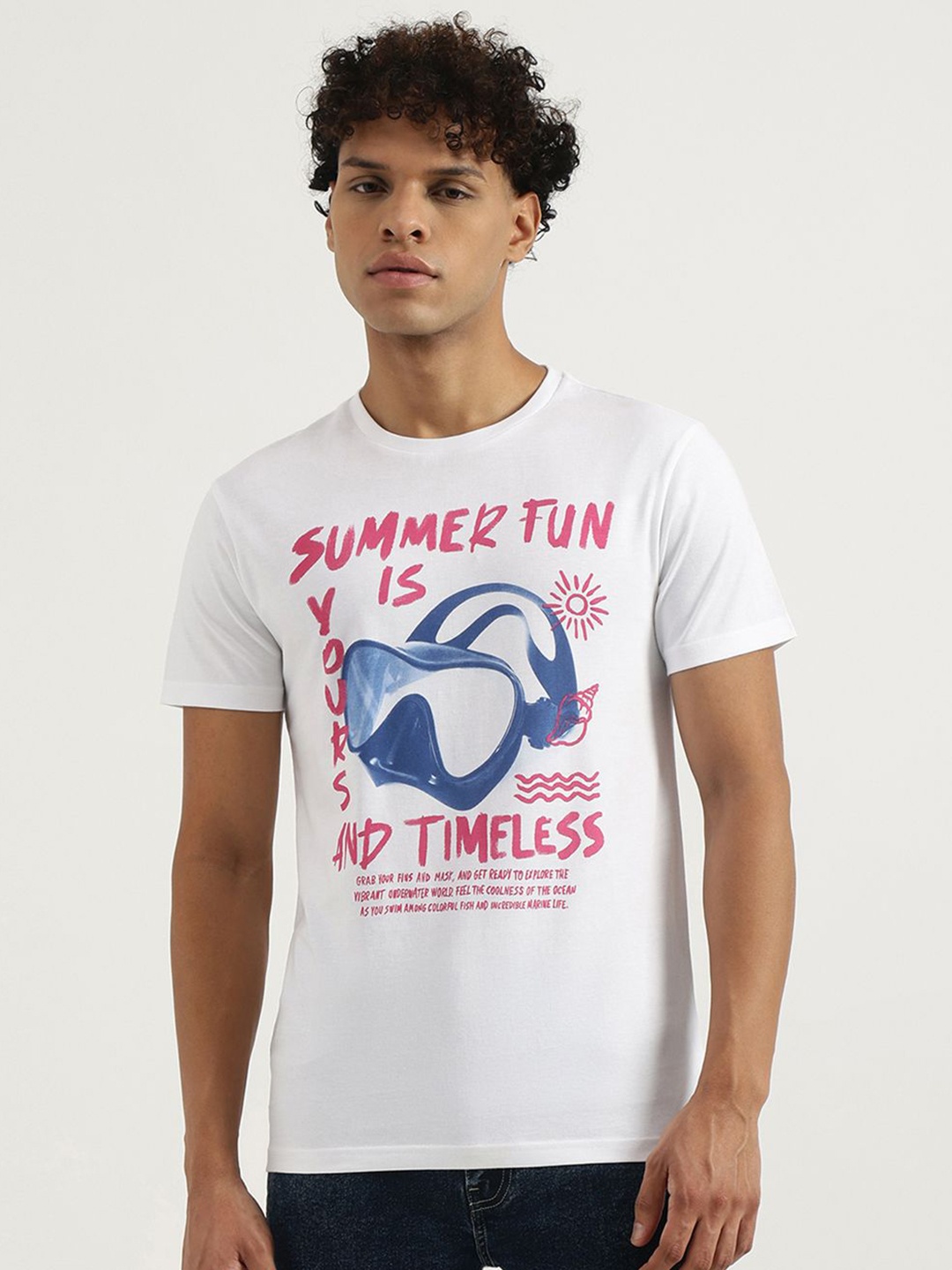 

United Colors of Benetton Men Typography Printed Round Neck Pure Cotton T-shirt, White