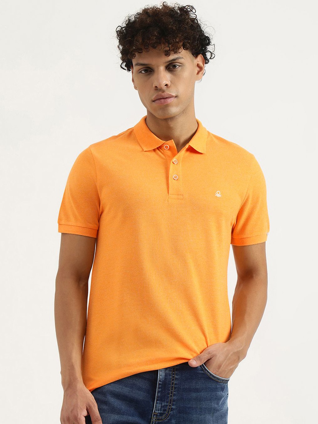 

United Colors of Benetton Men Solid Polo Collar T-shirt, Orange