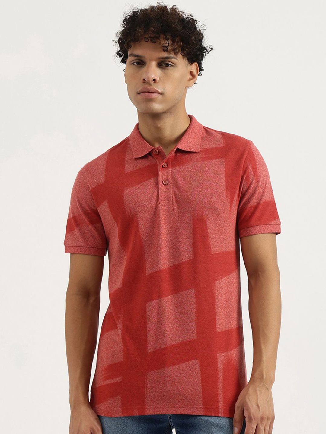 

United Colors of Benetton Men Abstract Printed Polo Collar T-shirt, Orange