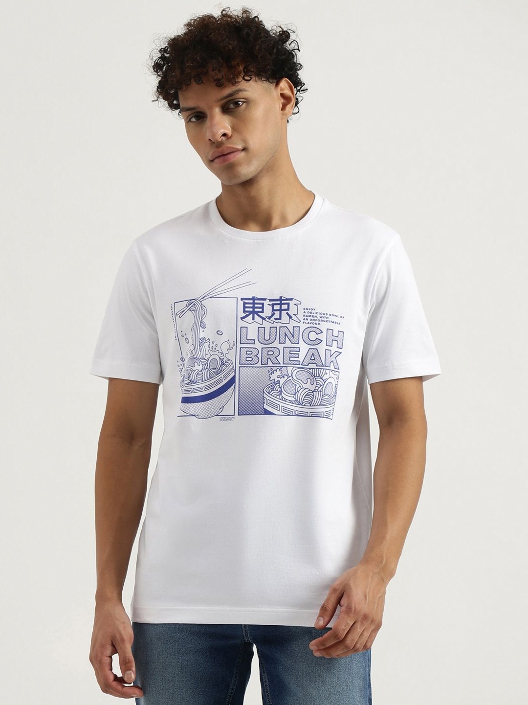 

United Colors of Benetton Men Graphic Printed Round Neck Pure Cotton T-shirt, White