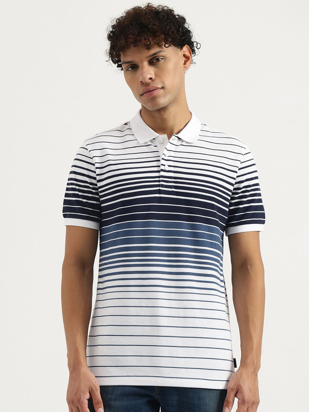 

United Colors of Benetton Men Striped Polo Collar T-shirt, White