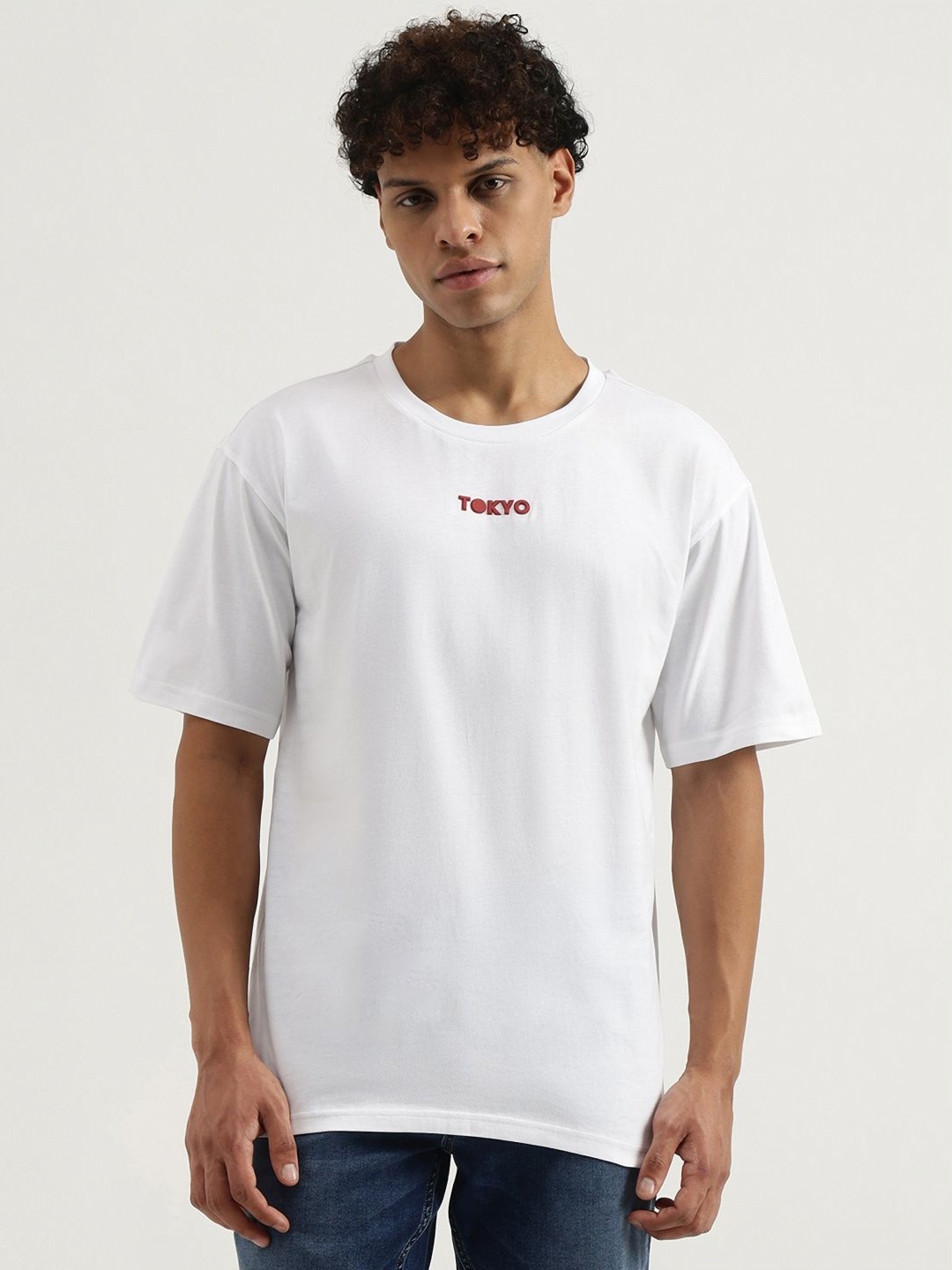 

United Colors of Benetton Men Printed Pure Cotton Boxy T-shirt, White