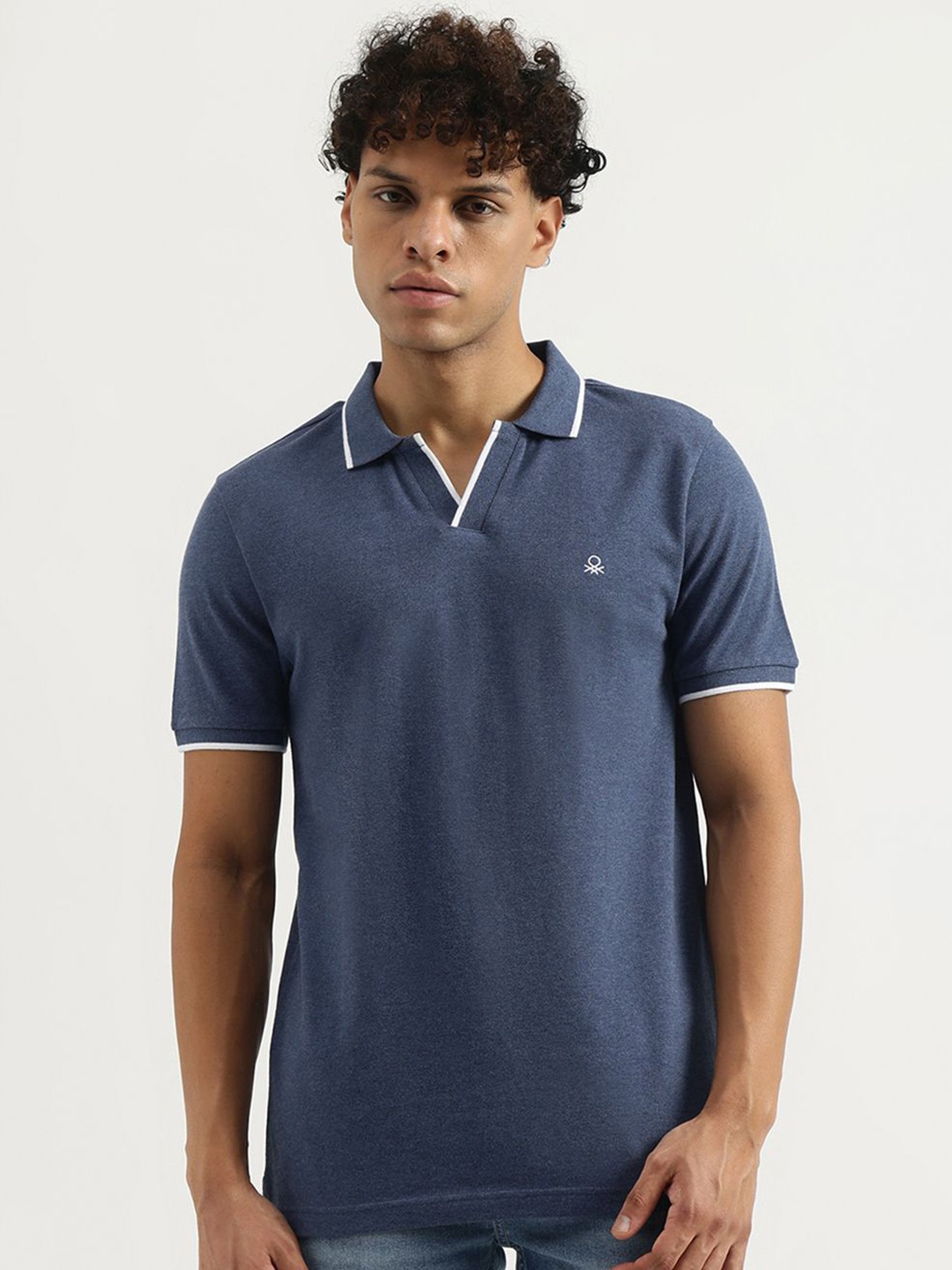 

United Colors of Benetton Men Solid Polo Collar Cotton T-shirt, Blue