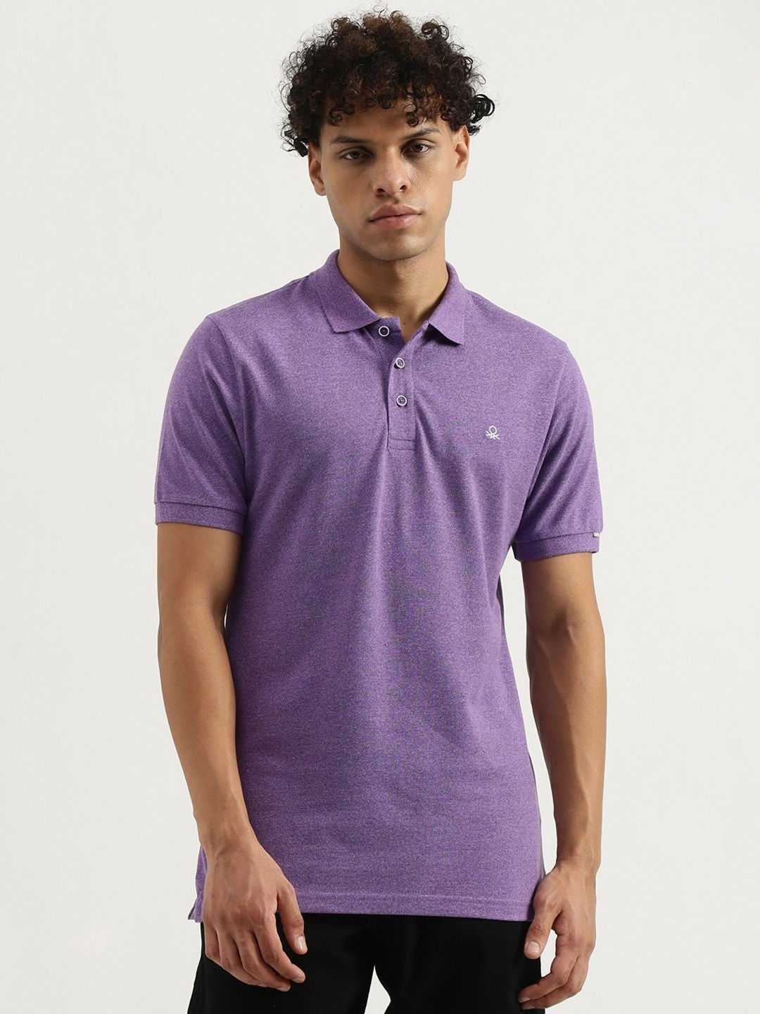 

United Colors of Benetton Men Solid Polo Collar T-shirt, Lavender