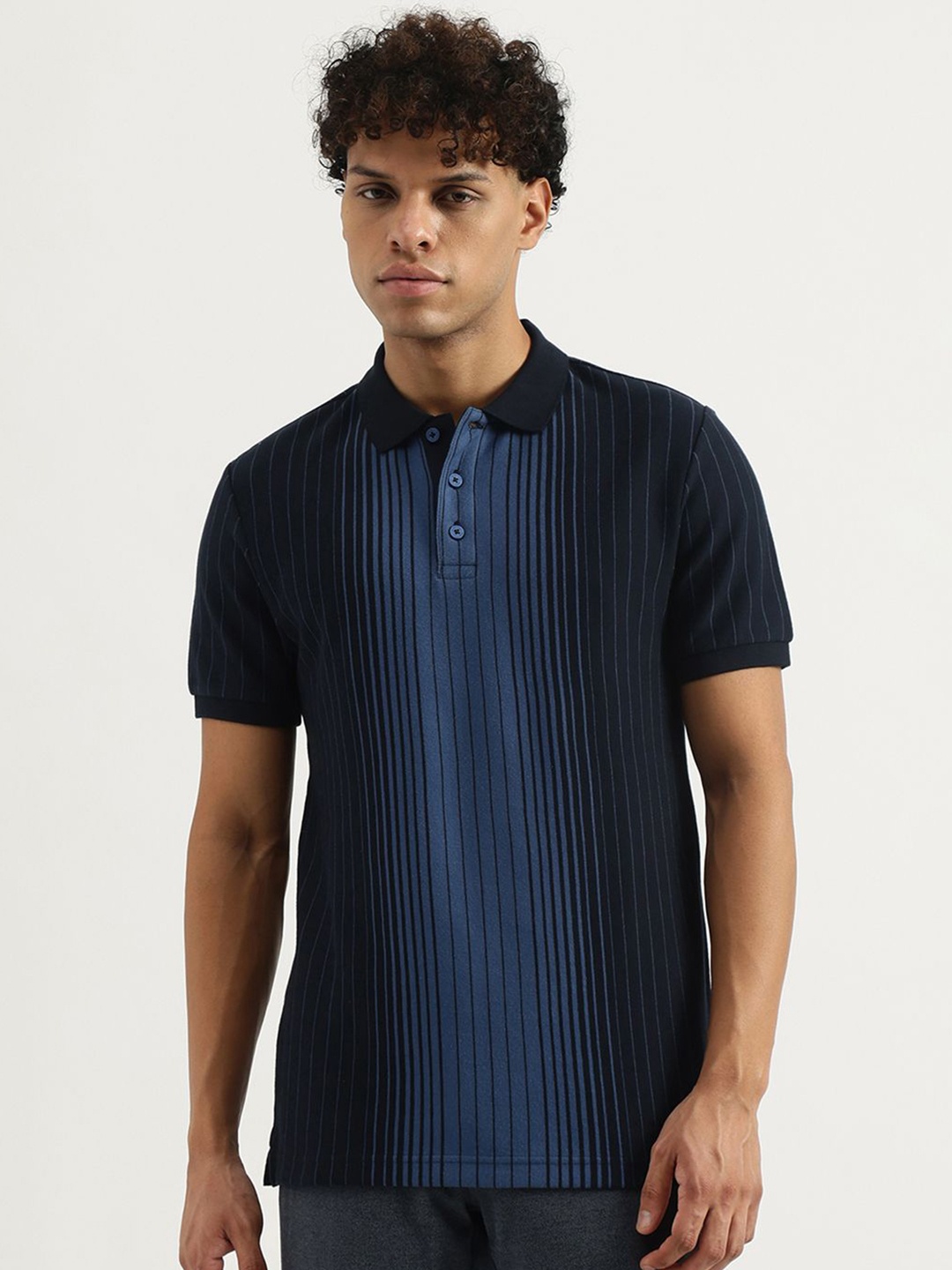

United Colors of Benetton Men Striped Polo Collar T-shirt, Navy blue