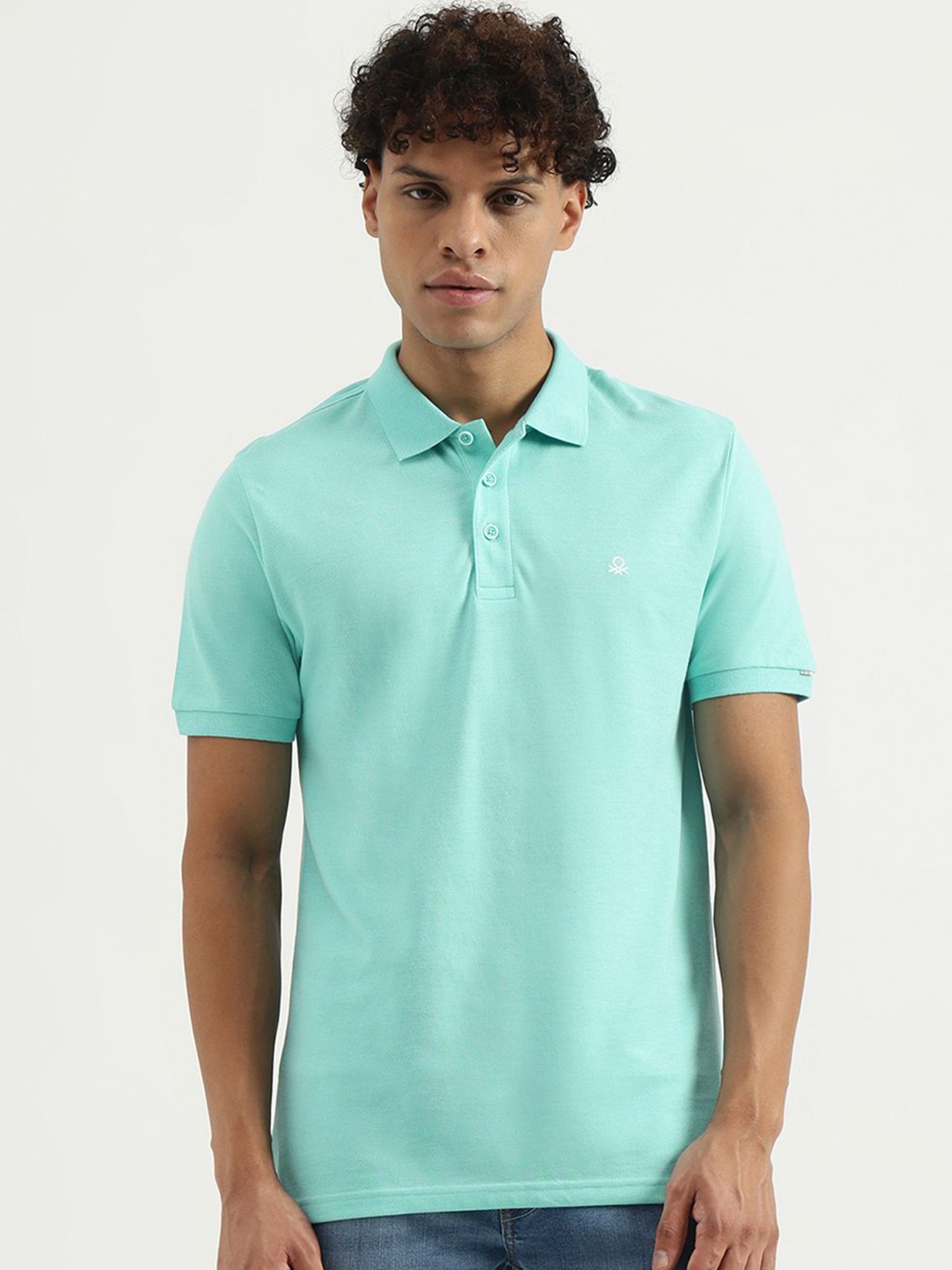

United Colors of Benetton Men Solid Polo Collar T-shirt, Sea green