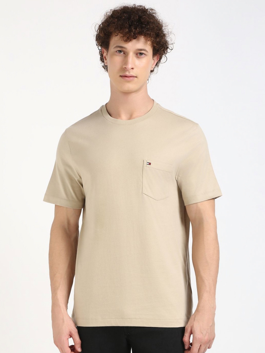 

Tommy Hilfiger Men Solid Round Neck Cotton T-shirt, Beige