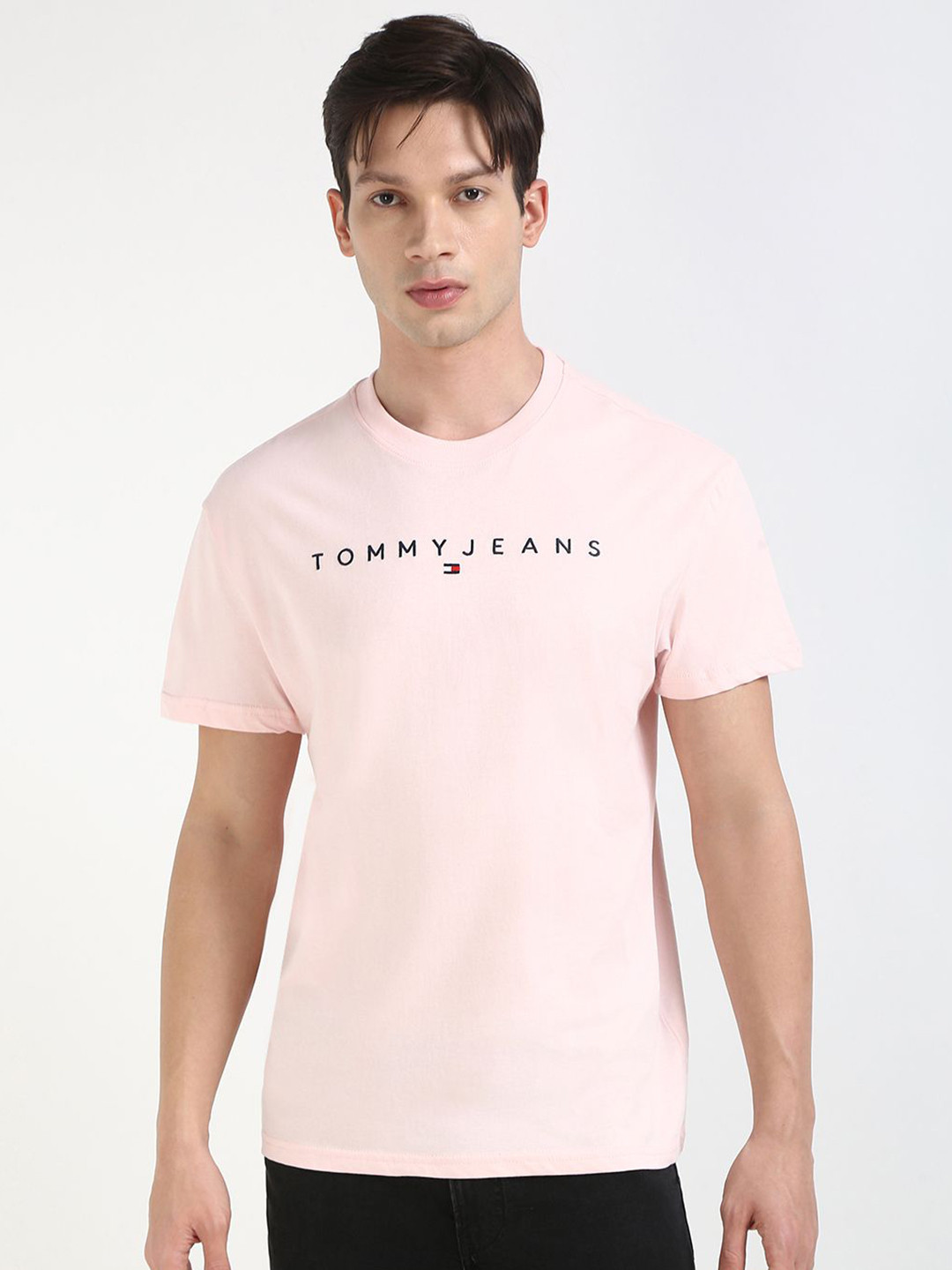 

Tommy Hilfiger Men Typography Printed Round Neck Cotton T-shirt, Pink