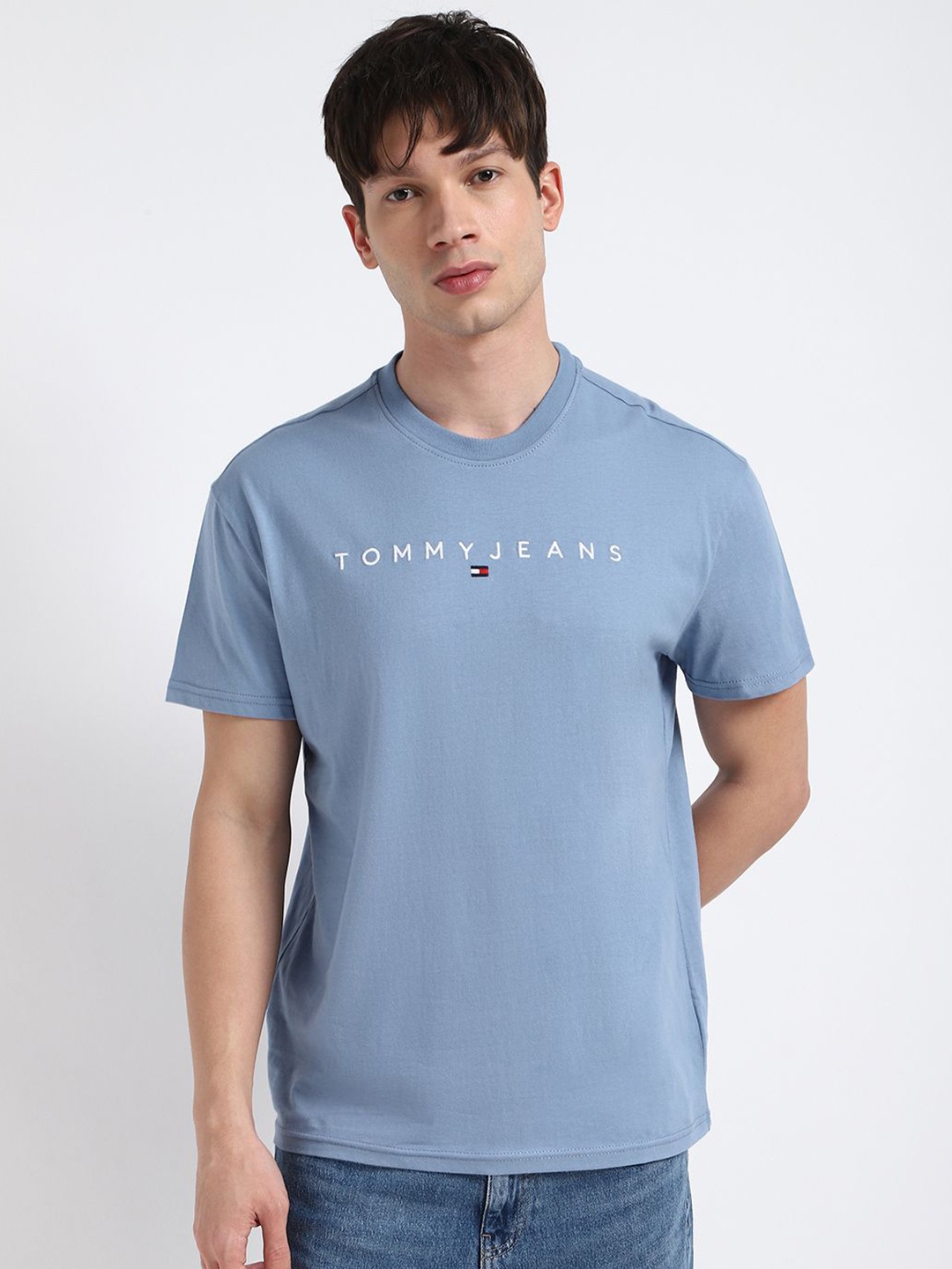 

Tommy Hilfiger Men Typography Printed Round Neck Cotton T-shirt, Blue