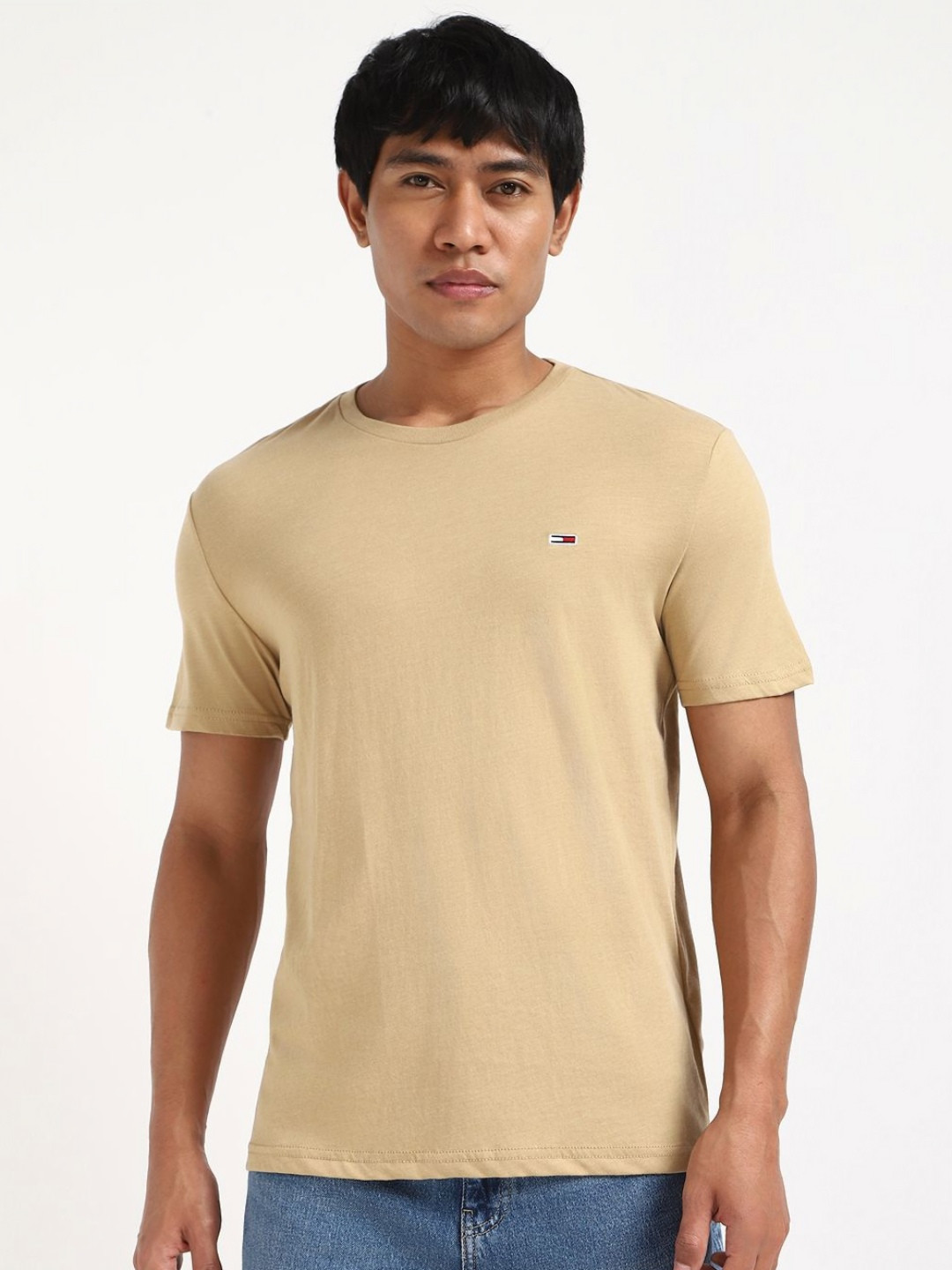

Tommy Hilfiger Men Solid Round Neck Cotton T-shirt, Beige