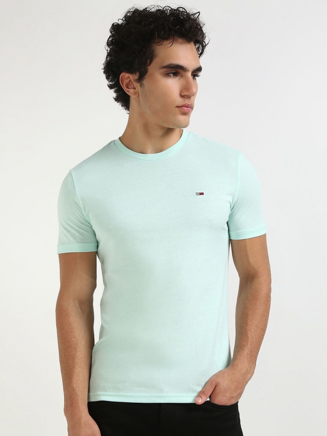 

Tommy Hilfiger Men Solid Round Neck Cotton T-shirt, Sea green