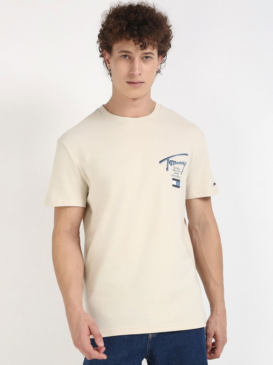 

Tommy Hilfiger Men Solid Round Neck Cotton T-shirt, Beige