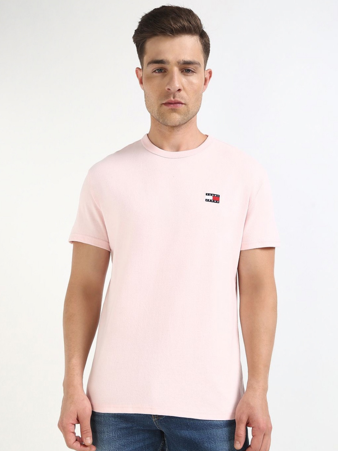 

Tommy Hilfiger Men Solid Round Neck Cotton T-shirt, Pink