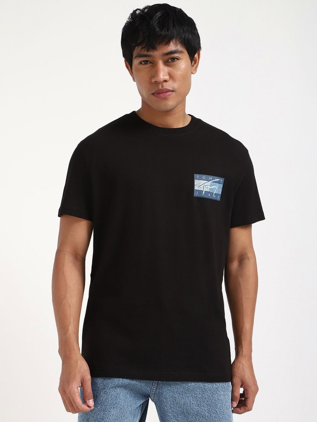 

Tommy Hilfiger Men Graphic Printed Round Neck Cotton T-shirt, Black