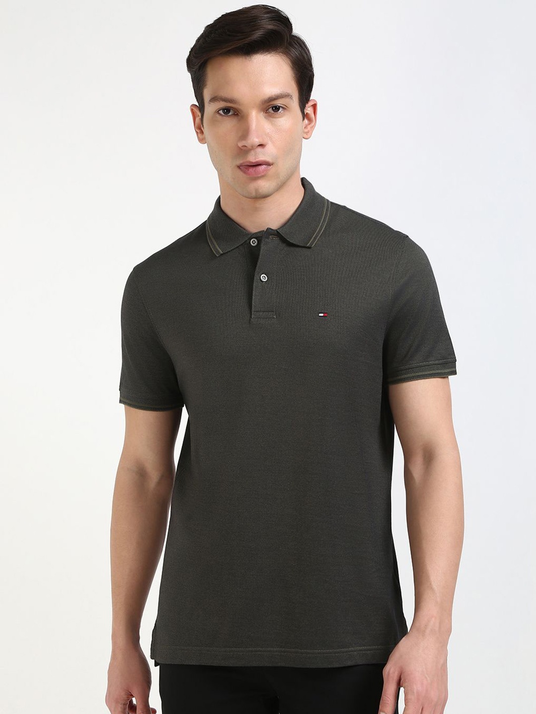 

Tommy Hilfiger Men Solid Polo Collar Cotton T-shirt, Green