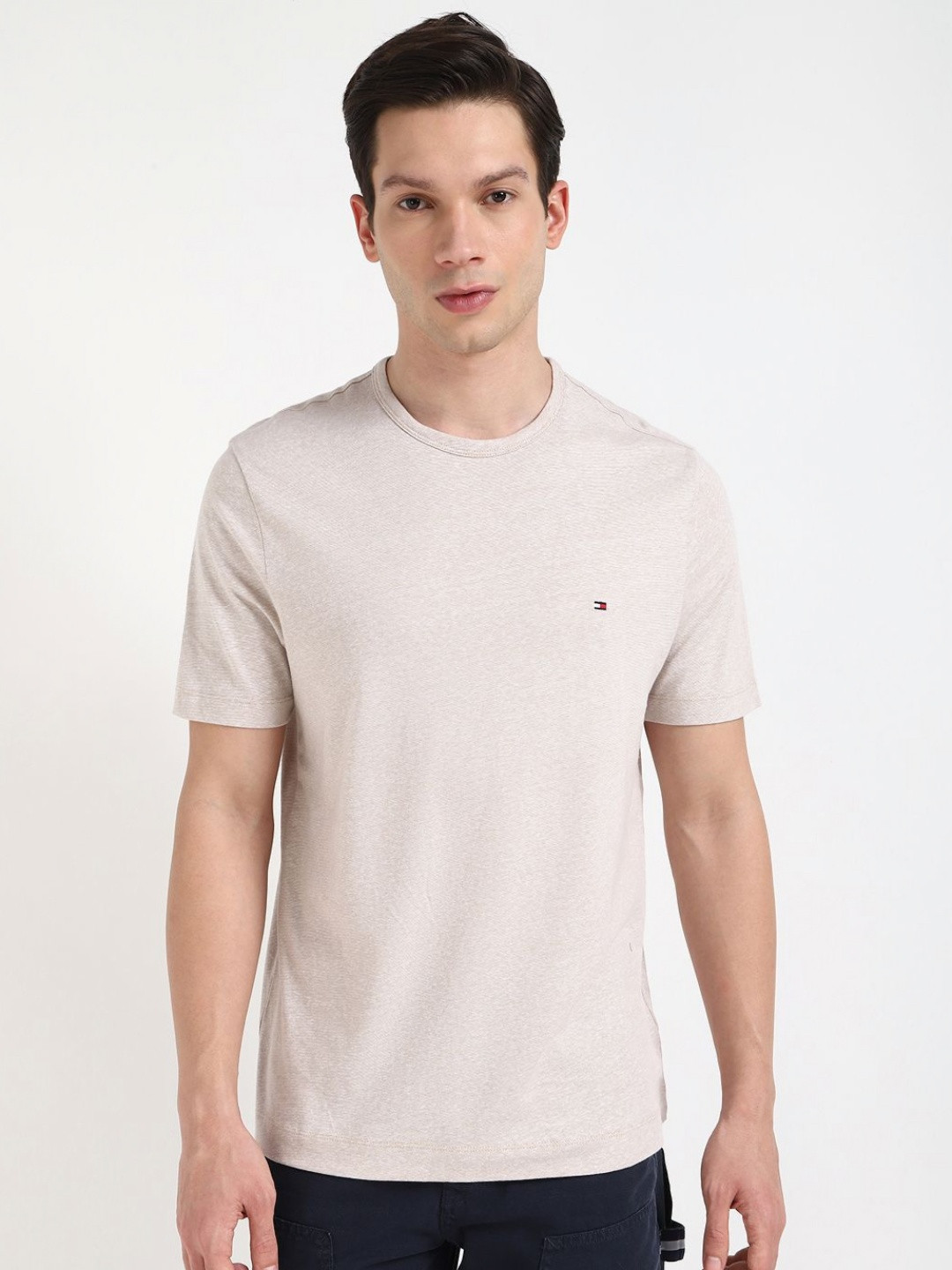 

Tommy Hilfiger Men WCC Solid Round Neck Cotton T-shirt, Beige