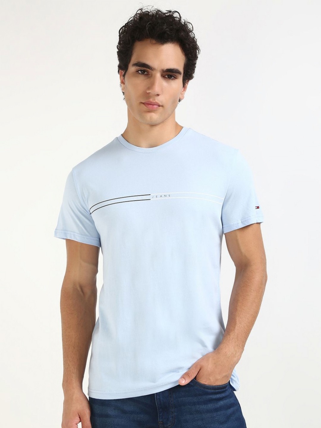 

Tommy Hilfiger Men Striped Round Neck Cotton T-shirt, Blue