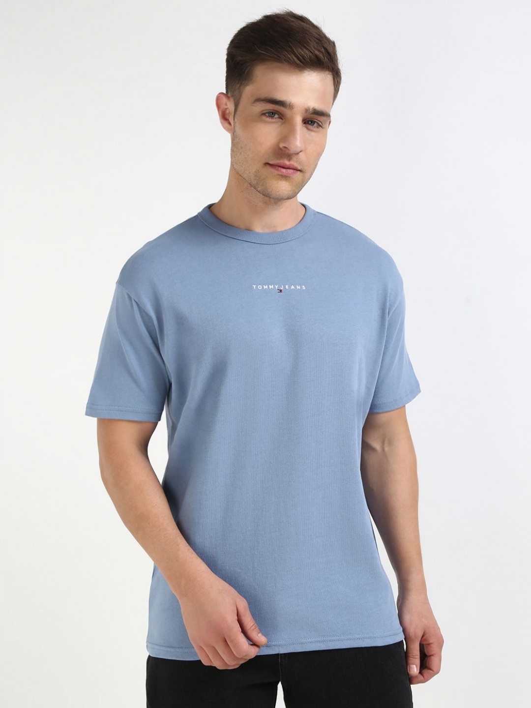 

Tommy Hilfiger Men Solid Round Neck Cotton Relaxed Fit T-shirt, Blue