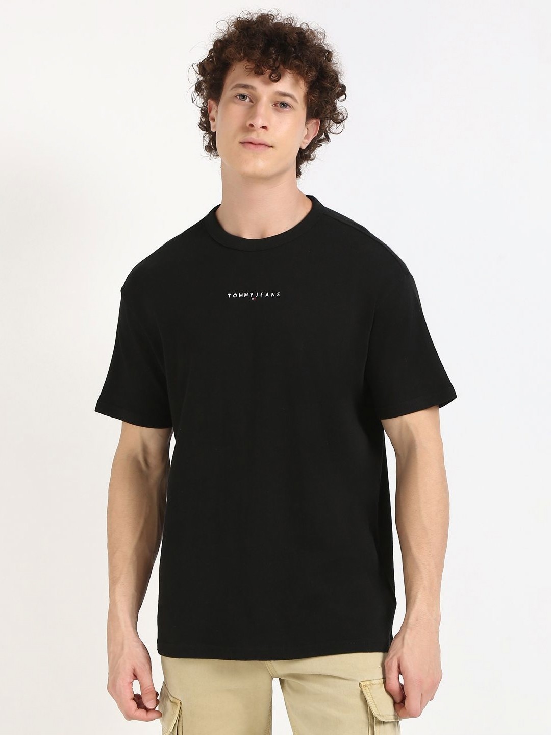 

Tommy Hilfiger Men Typography Printed Round Neck Cotton T-shirt, Black
