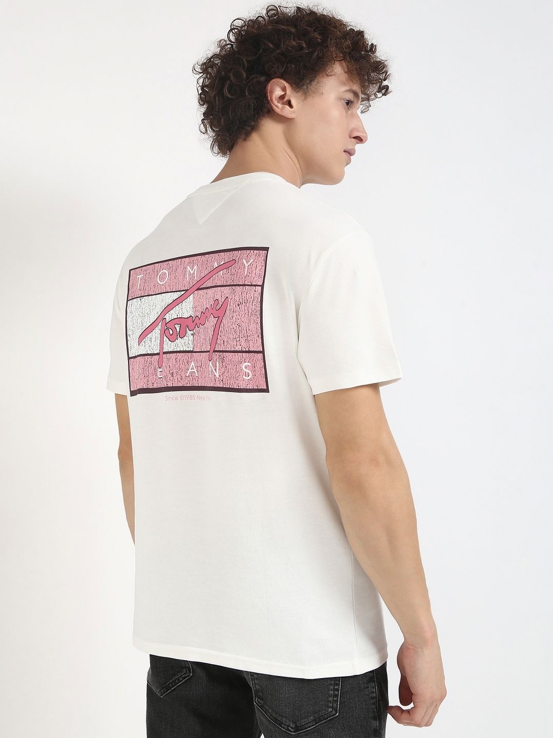 

Tommy Hilfiger Men Typography Printed Round Neck Cotton T-shirt, White