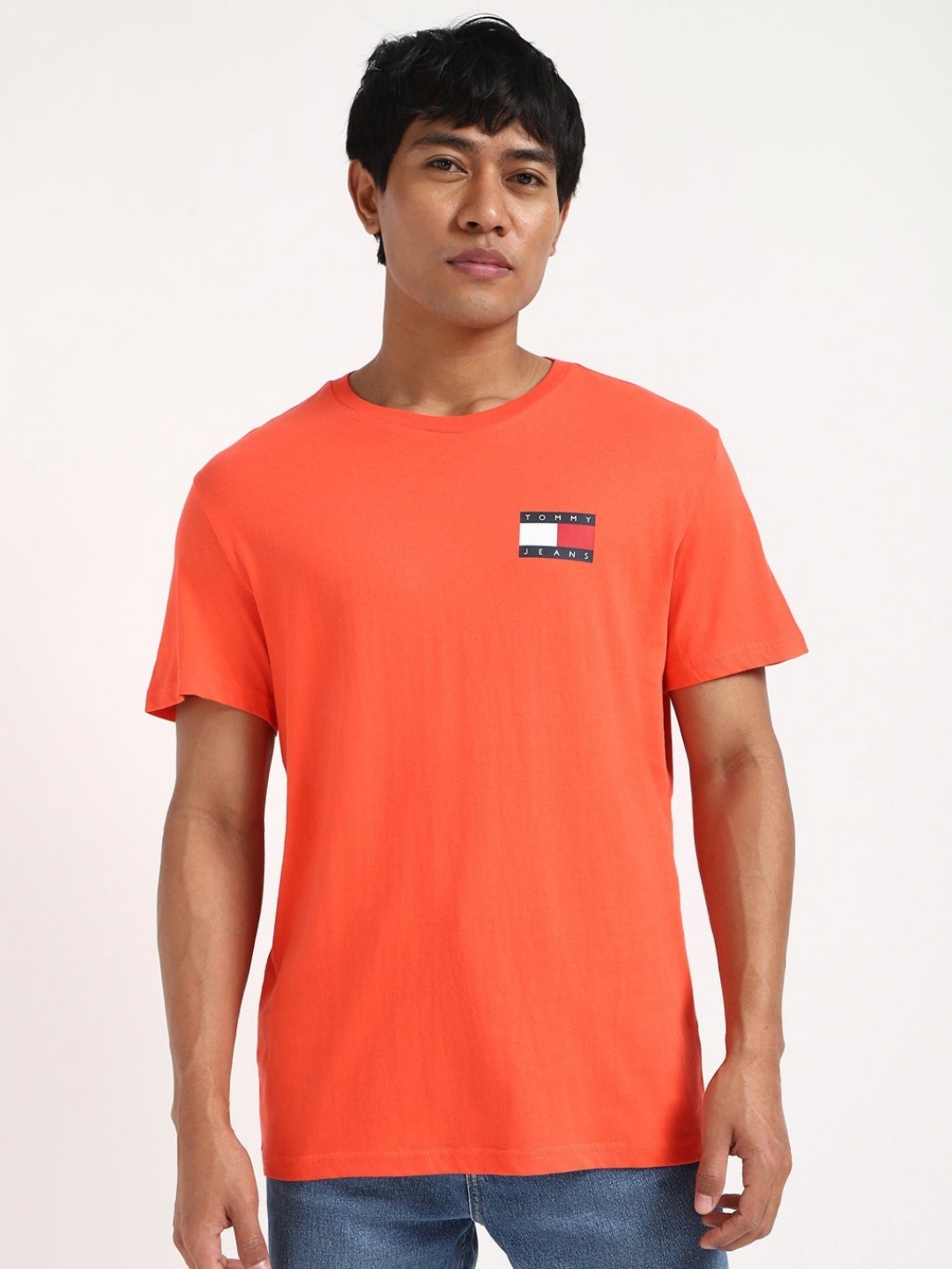 

Tommy Hilfiger Men Solid Round Neck Cotton T-shirt, Orange