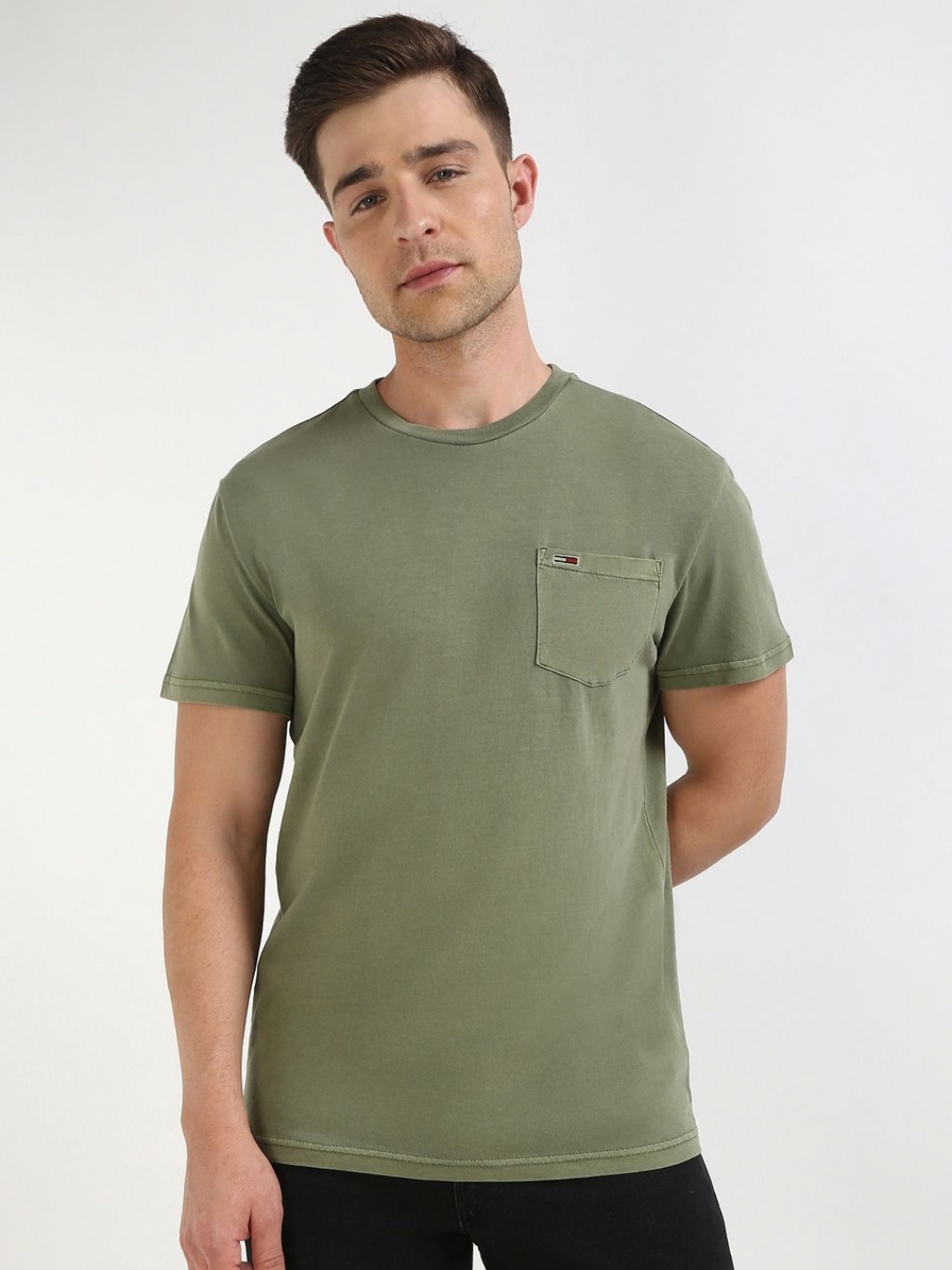 

Tommy Hilfiger Men Solid Round Neck Cotton T-shirt, Green
