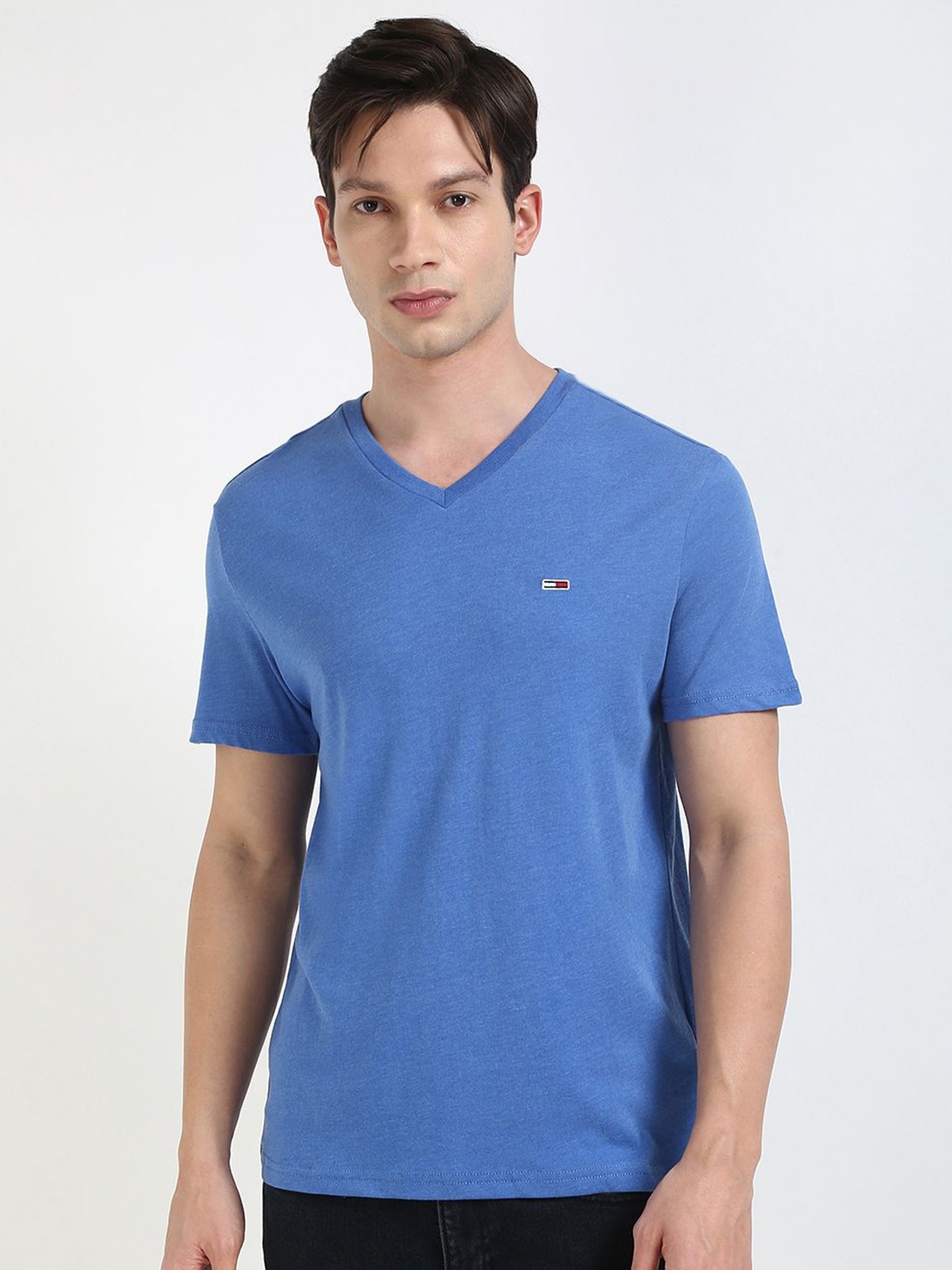 

Tommy Hilfiger Men Solid V-Neck Cotton T-shirt, Blue