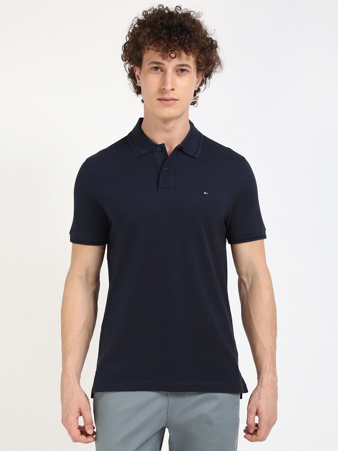 

Tommy Hilfiger Men Solid Polo Collar Cotton T-shirt, Navy blue