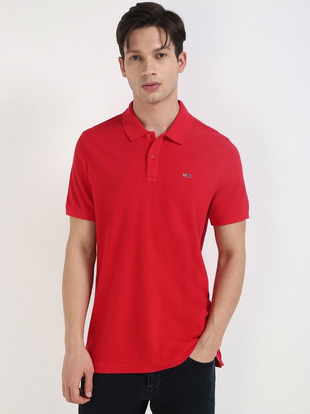 

Tommy Hilfiger Men Solid Polo Collar Cotton T-shirt, Red