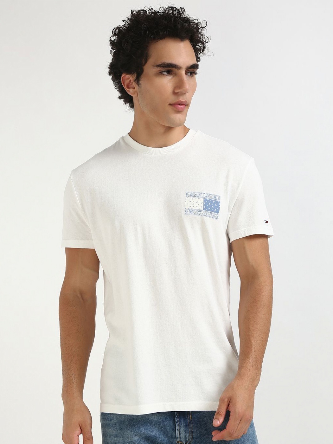 

Tommy Hilfiger Men Graphic Printed Round Neck Cotton T-shirt, White