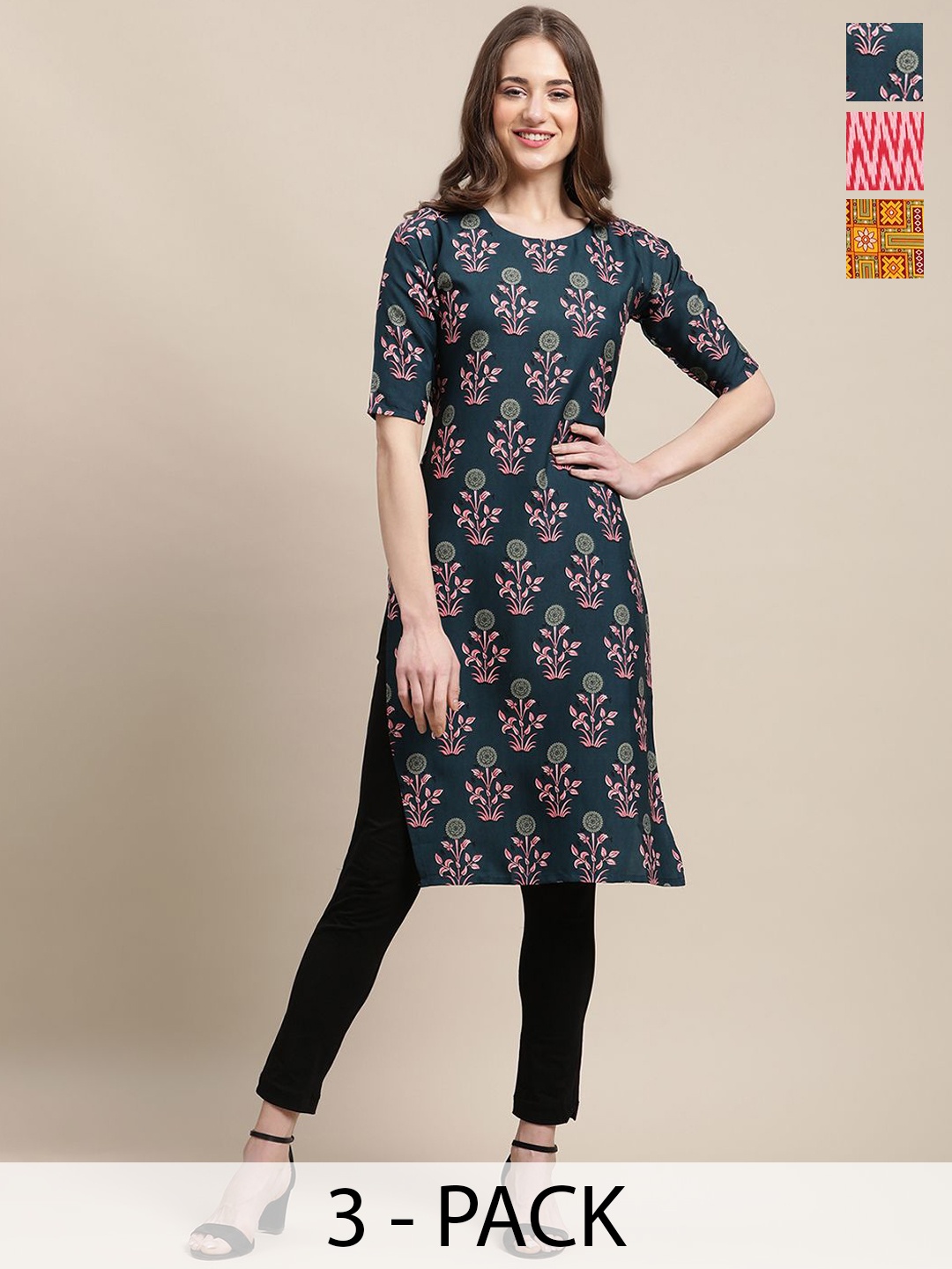 

7Threads Women Ethnic Motifs Printed Sequinned Floral Crepe Kurta, Multi