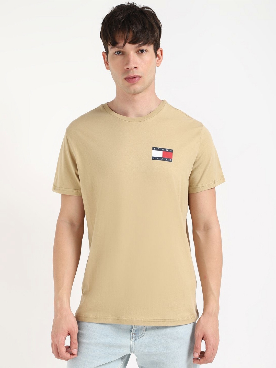 

Tommy Hilfiger Men Solid Round Neck Cotton T-shirt, Beige