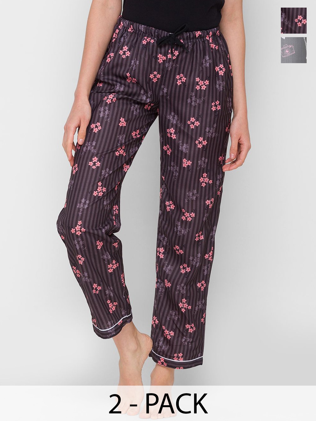 

NOIRA Women Pack of 2 Printed Mid-Rise Straight Lounge Pants, Purple