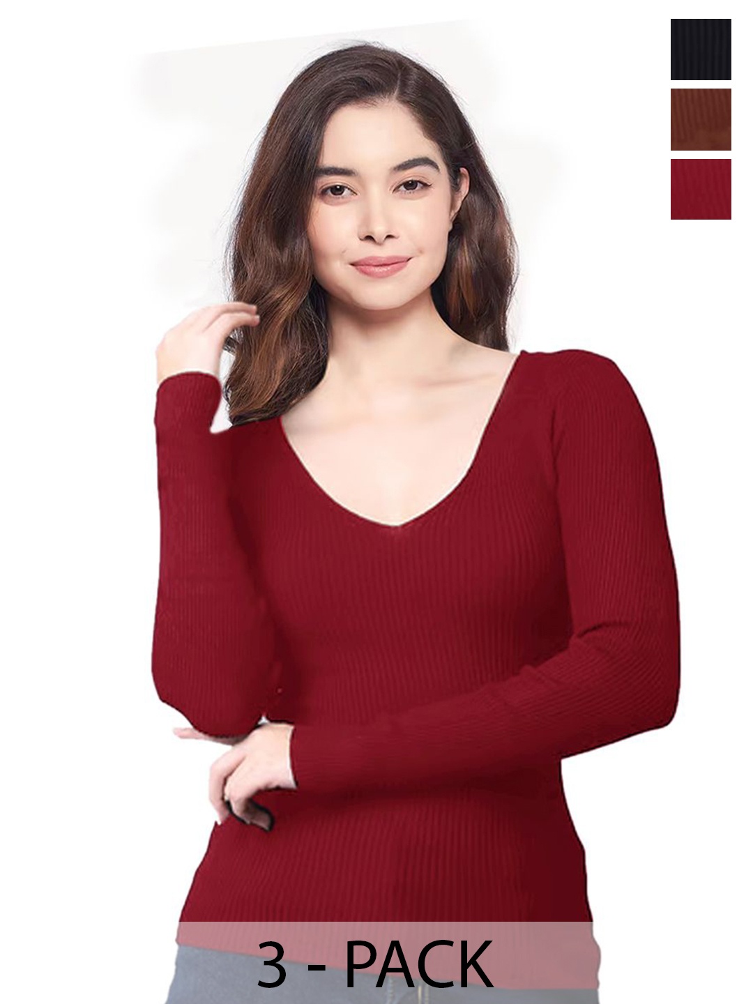 

Diving Deep Women Set 3 V-Neck Long Sleeves Top, Maroon