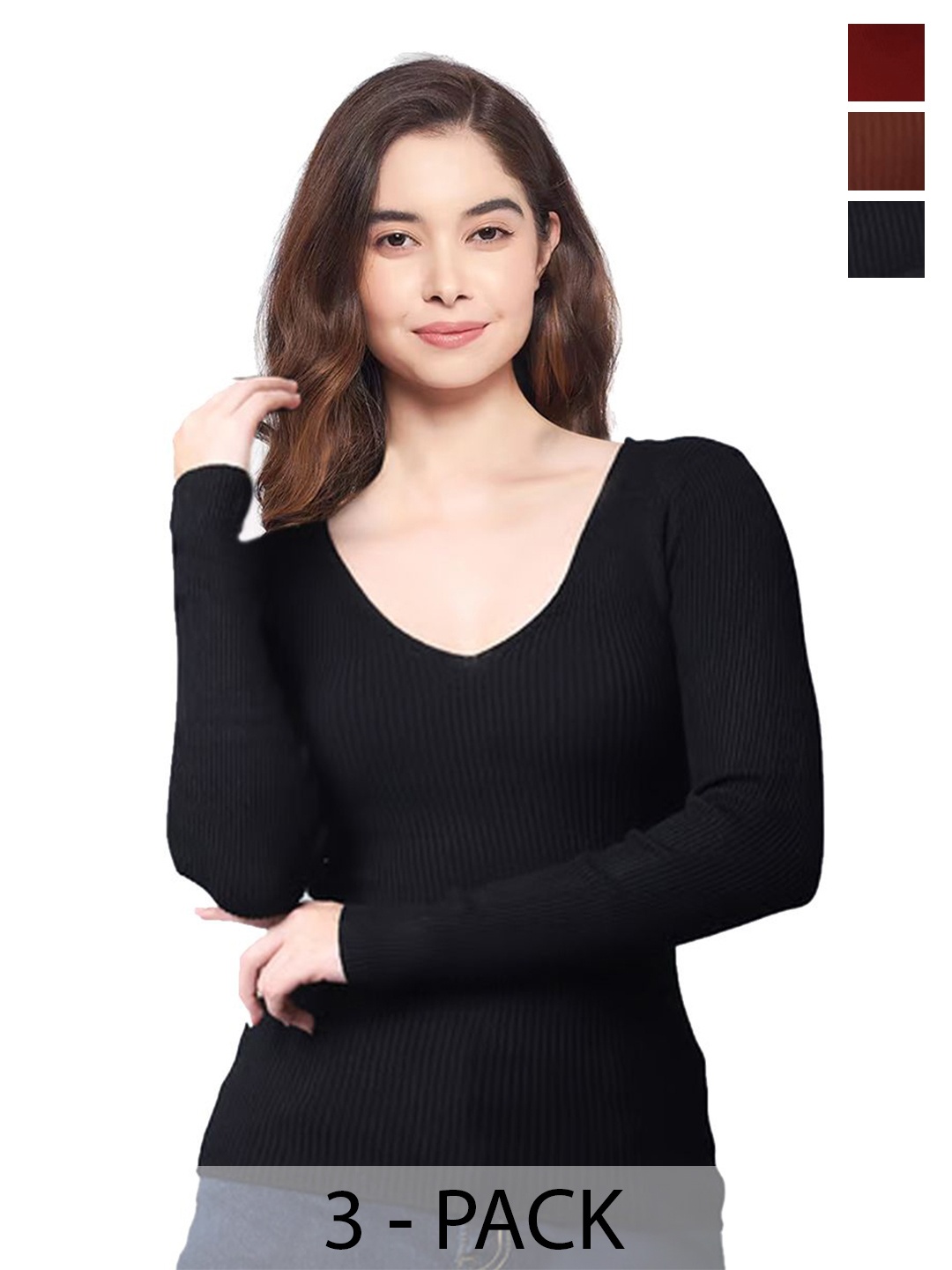 

Diving Deep Women Pack Of 3 Cotton Top, Black