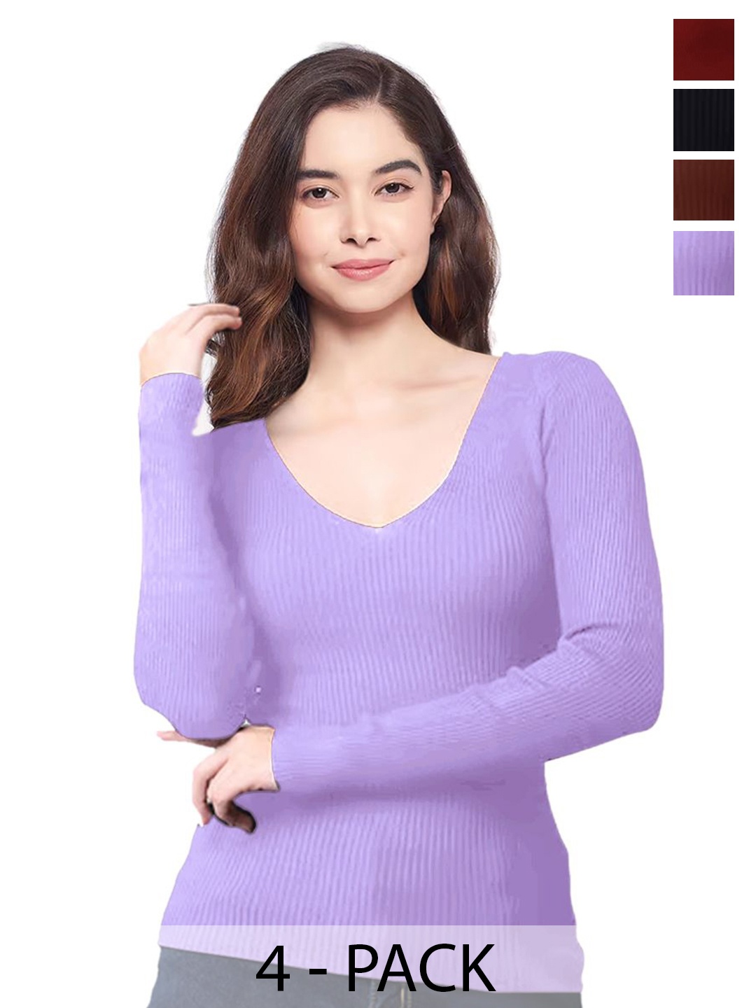 

Diving Deep Women Pack of 5 Ribbed Top, Lavender