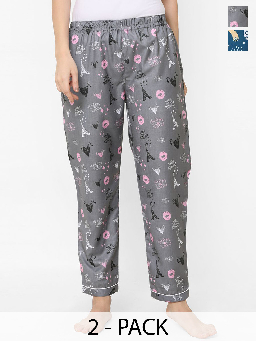 

NOIRA Pack Of 2 Printed Mid-Rise Lounge Pants, Grey