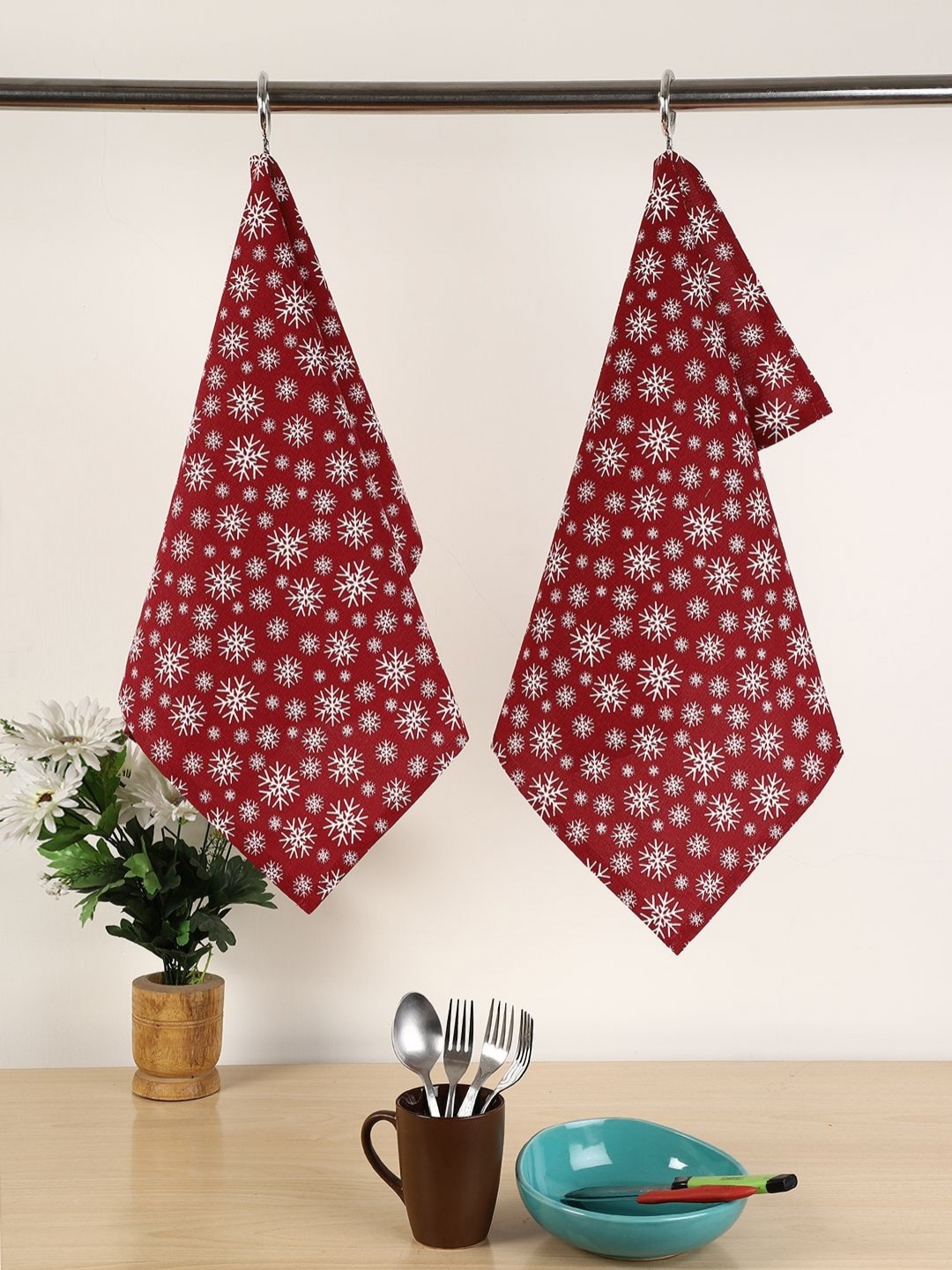 

Jamio Firati Red & White 2 Pieces Printed Pure Cotton Kitchen Towels