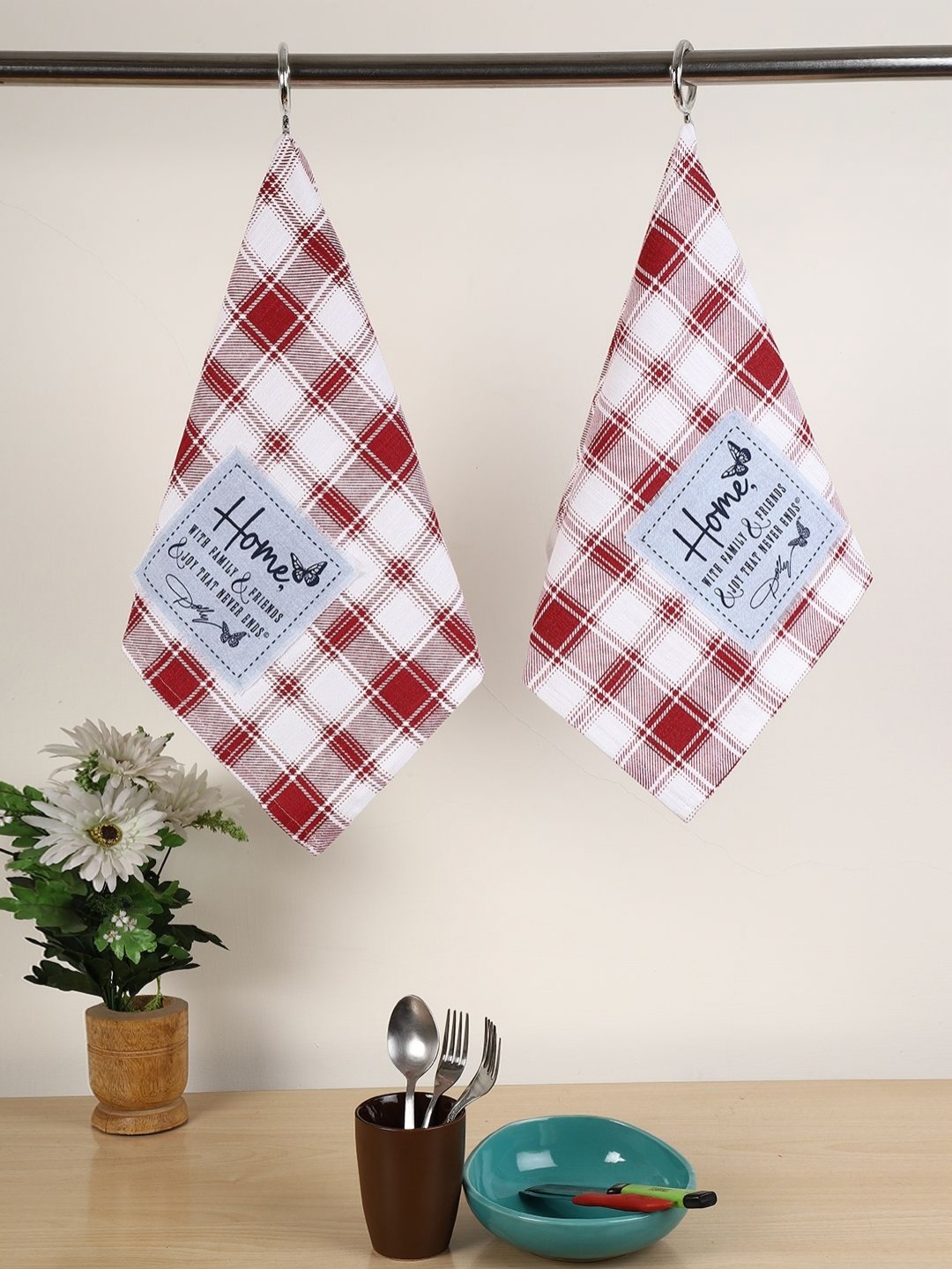 

Jamio Firati Red & White 2 Pieces Checked Pure Cotton Kitchen Towels