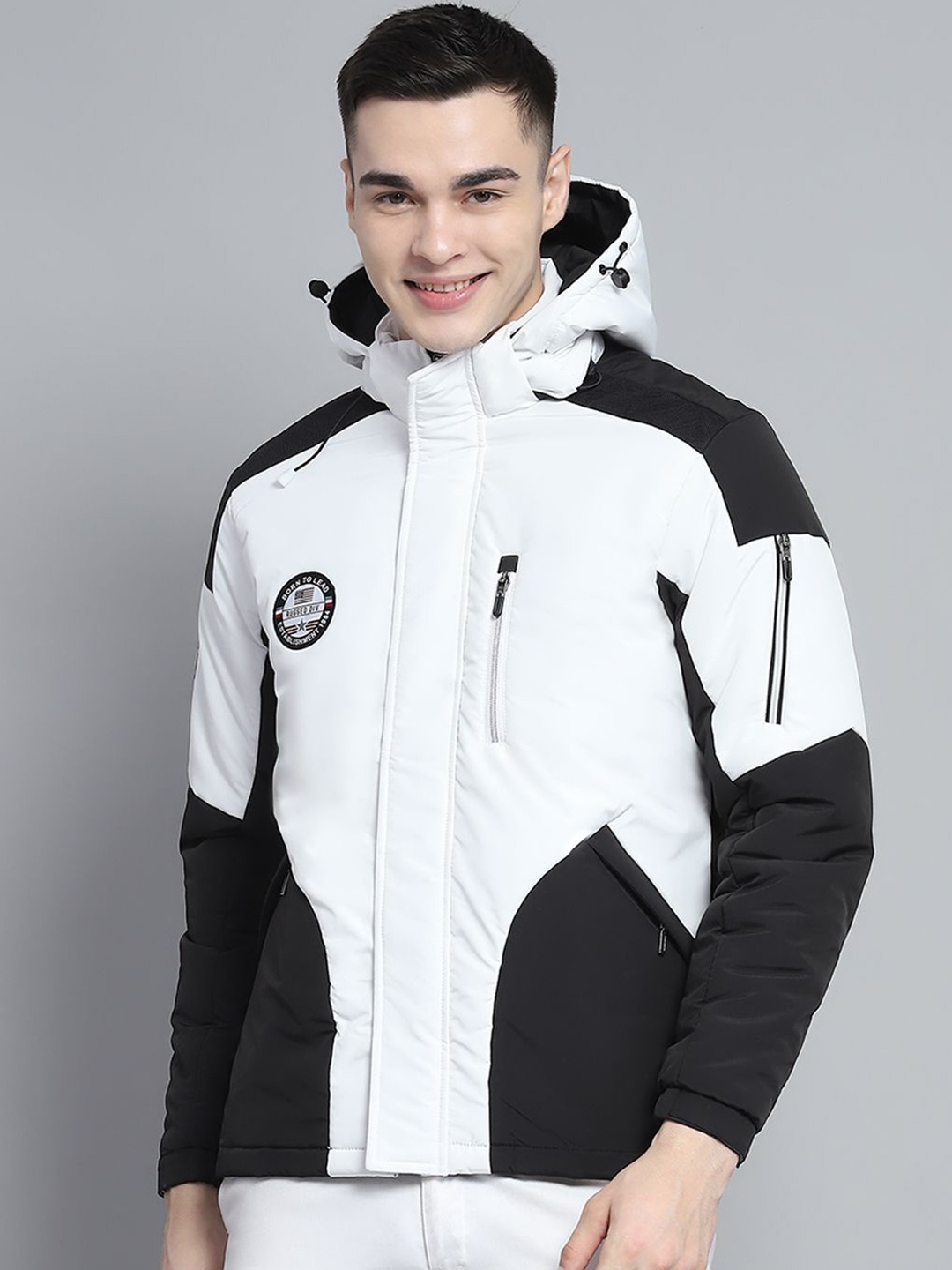 

Monte Carlo Men Hooded Colourblocked Casual Padded Lightweight Jacket, White