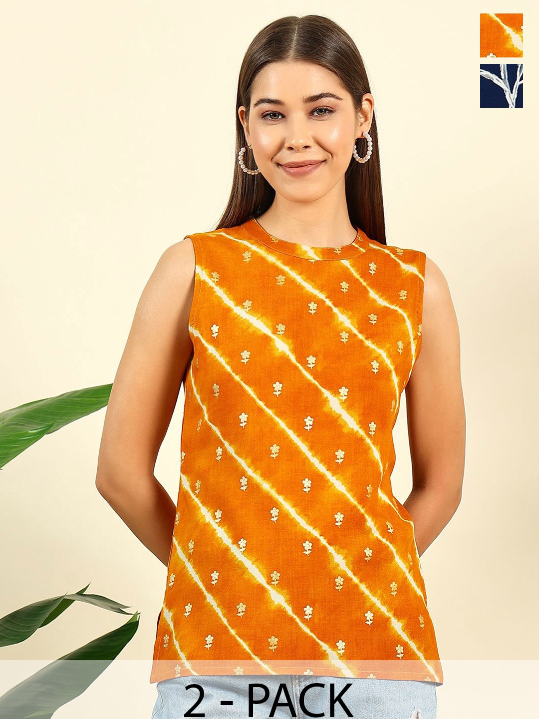 

Anouk Rustic Women Pack Of 2 Floral Print Top, Mustard