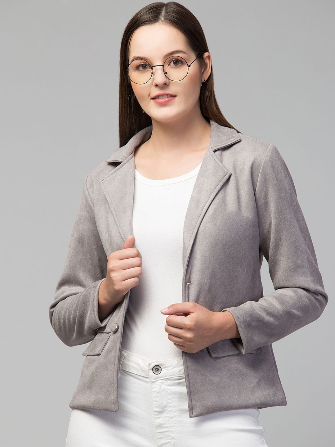 

Fruba Notched Lapel Single-Breasted Regular Fit Linen Blazer, Grey