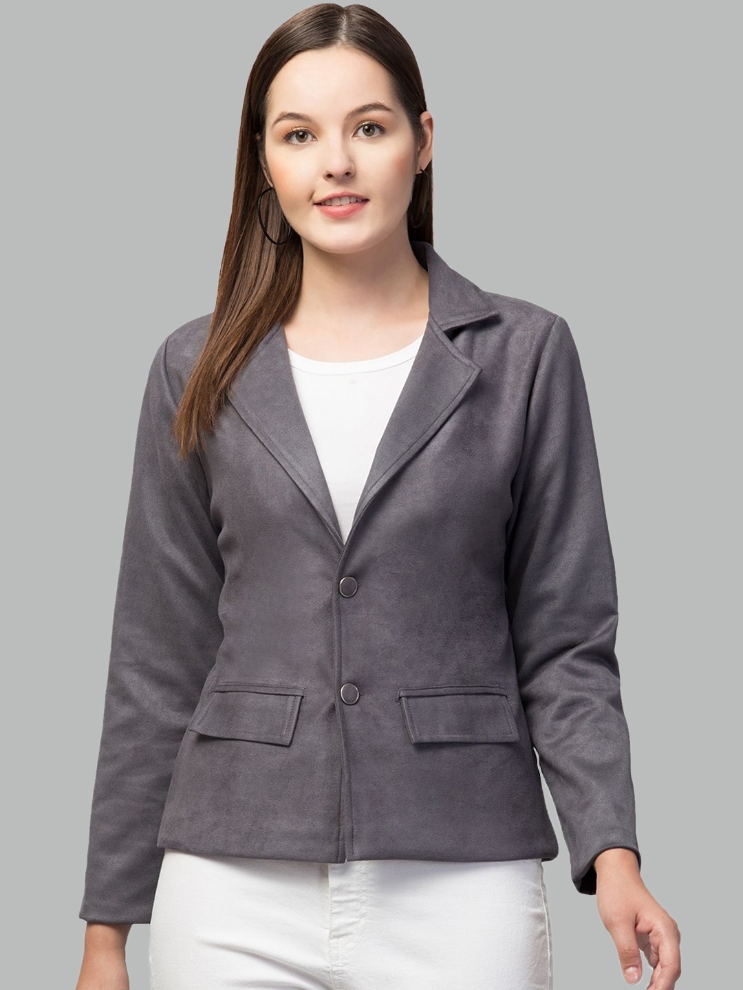 

Fruba Notched Lapel Single-Breasted Regular Fit Linen Blazer, Grey
