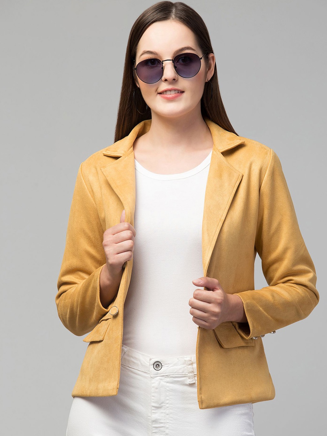 

Fruba Notched Lapel Single-Breasted Regular Fit Linen Blazer, Mustard